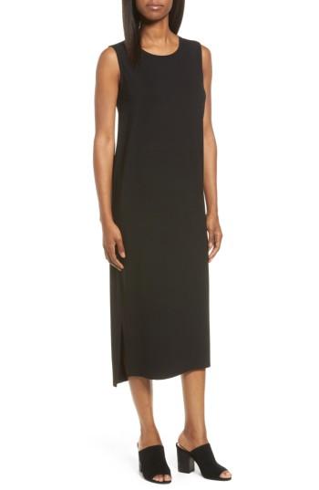 Women's Eileen Fisher Round Neck Calf Length Jersey Dress - Black