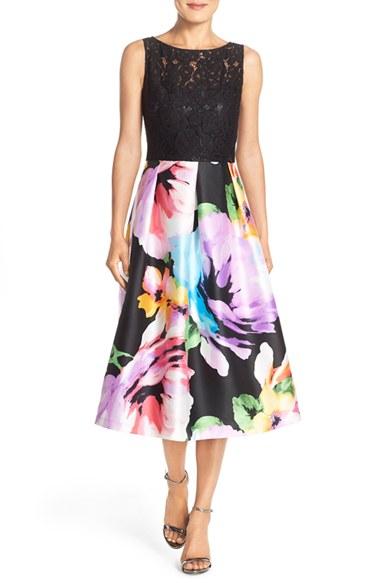 Women's Ellen Tracy Mixed Media Fit & Flare Midi Dress