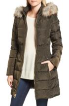 Women's Laundry By Shelli Segal Hooded Quilted Jacket With Faux Fur Trim - Green