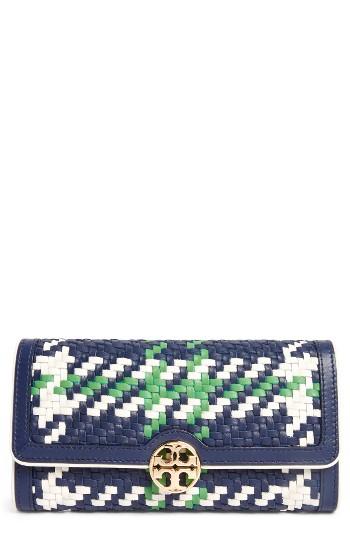 Women's Tory Burch Duet Chain Woven Leather Continental Wallet -