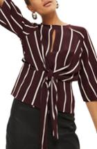 Women's Topshop Stripe Front Knot Blouse Us (fits Like 0) - Burgundy