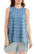 Women's Vince Camuto High/low Herringbone Lace Blouse, Size - Blue