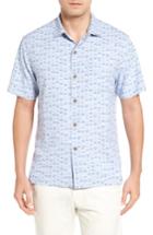 Men's Tommy Bahama Geo Chaser Silk Blend Camp Shirt, Size - Blue