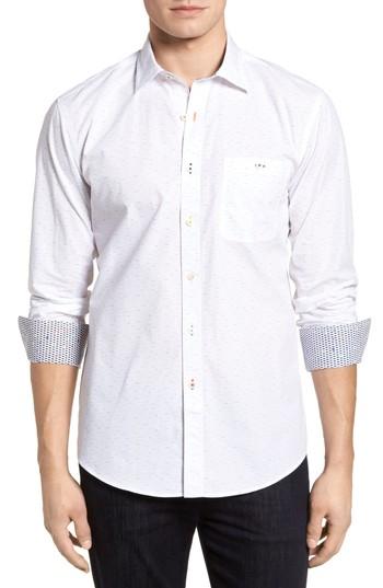Men's Bugatchi Dots Etc. Shaped Fit Sport Shirt - White