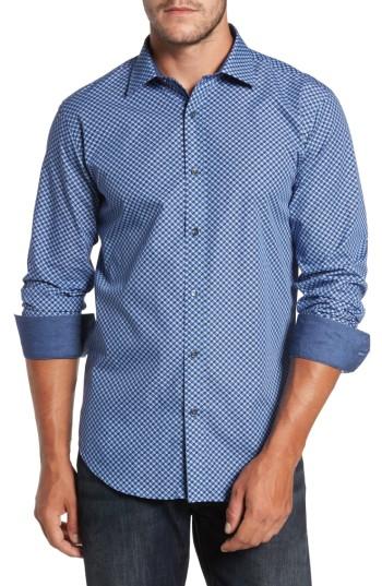 Men's Bugatchi Trim Fit Dot Print Sport Shirt - Blue