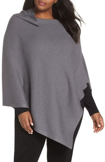 Women's Eileen Fisher Diagonal Rib Cotton & Silk Blend Poncho