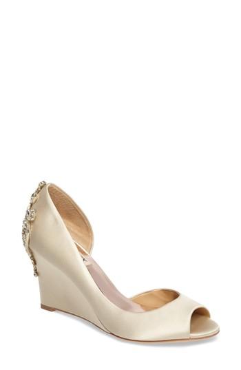 Women's Badgley Mischka Meagan Embellished Peep Toe Wedge .5 W - Ivory