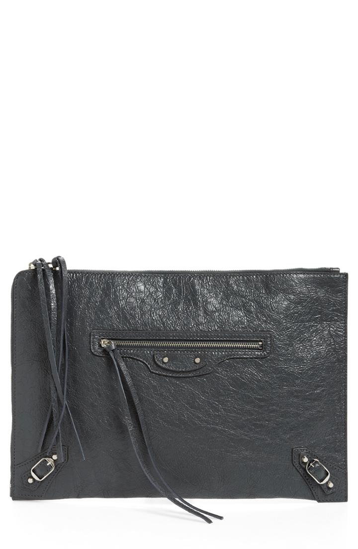 Balenciaga Classic Silver Zip Large Pouch - Grey