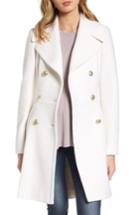 Petite Women's Guess Double Breasted Wool Blend Coat P - White