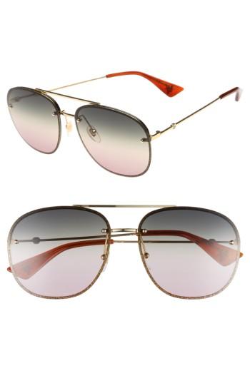 Women's Gucci 62mm Oversize Aviator Sunglasses - Gold/ Green/ Yellow/ Nude