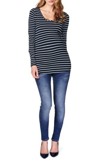Women's Noppies 'lely' Stripe Scoop Neck Long Sleeve Tee, Size - Blue