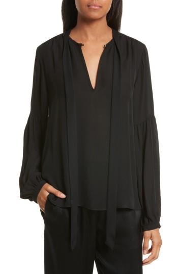 Women's Nili Lotan Abbeline Tie Neck Silk Georgette Top - Black