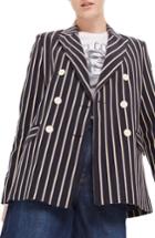 Women's Topshop Stripe Double Breasted Jacket Us (fits Like 0) - Blue