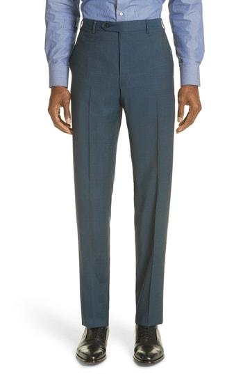Men's Canali Flat Front Dot Wool Trousers Eu - Blue