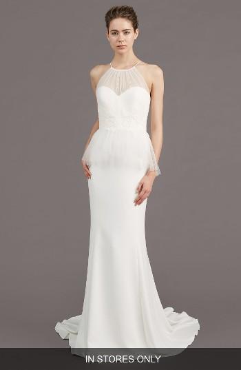 Women's Amsale Ruby Crepe Peplum Gown, Size In Store Only - Ivory