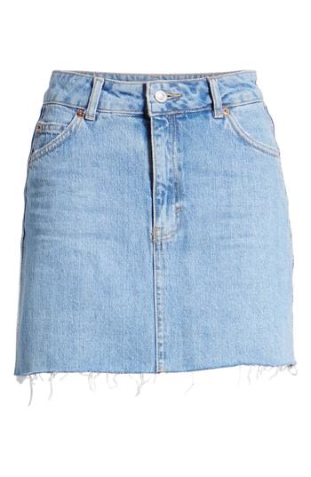 Women's Topshop Moto Stripe Denim Skirt Us (fits Like 0) - Blue