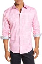Men's Bugatchi Shaped Fit Check Sport Shirt, Size - Pink