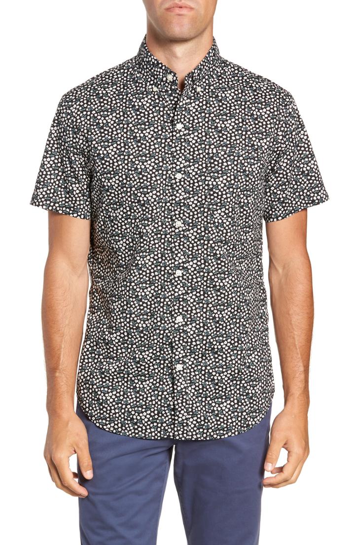 Men's Bonobos Slim Fit Floral Sport Shirt, Size - Black