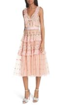 Women's Needle & Thread Lattice Rose Tiered Midi Dress - Coral