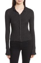 Women's Rebecca Taylor Metallic Ribbed Cardigan - Black