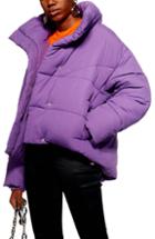 Women's Topshop Meghan Puffer Jacket Us (fits Like 0) - Purple