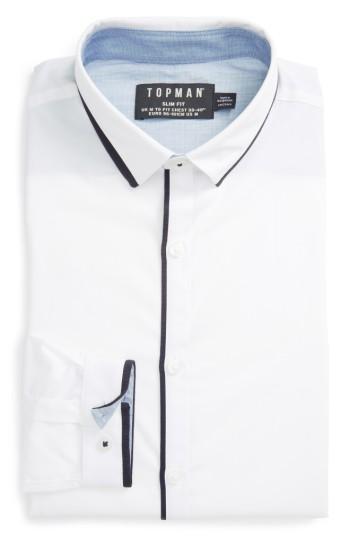 Men's Topman White Contrast Dress Shirt - White