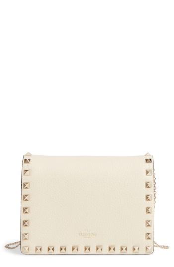 Valentino Mini Rockstud Triple Compartment Leather Clutch - White