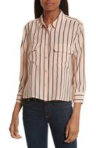 Women's Equipment Signature Crop Stripe Silk Shirt - Beige