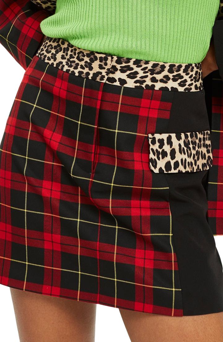 Women's Topshop Leopard Trim Tartan Skirt Us (fits Like 6-8) - Black