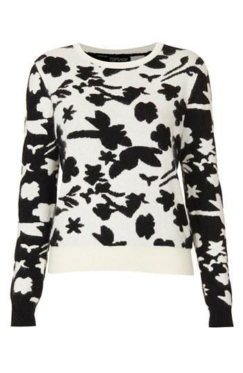 Topshop Floral Sweater Black/ White