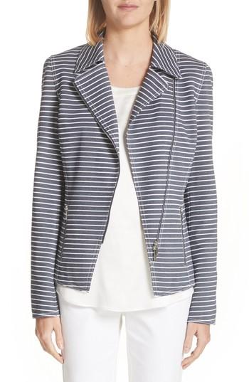 Women's Lafayette 148 New York Julius Stripe Denim Twill Jacket - Blue