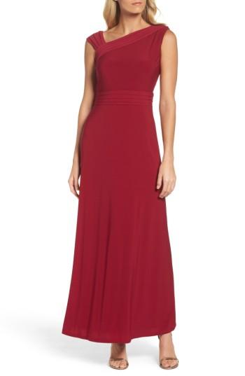 Women's Ellen Tracy Asymmetrical Neck Jersey Gown - Red