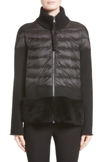 Women's Moncler Genuine Shearling Trim Quilted Cardigan - Black