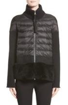 Women's Moncler Genuine Shearling Trim Quilted Cardigan - Black