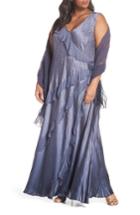 Women's Komarov Ruffle Charmeuse Gown With Wrap
