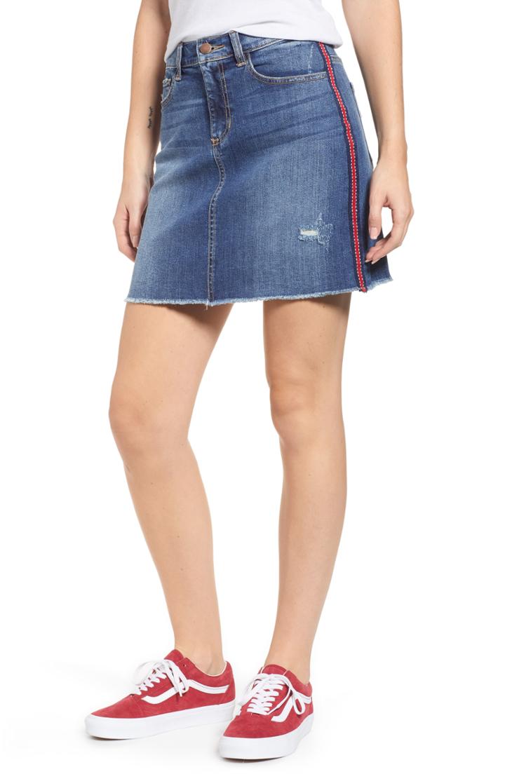 Women's Sp Black Ribbon Side Stripe Denim Miniskirt - Blue