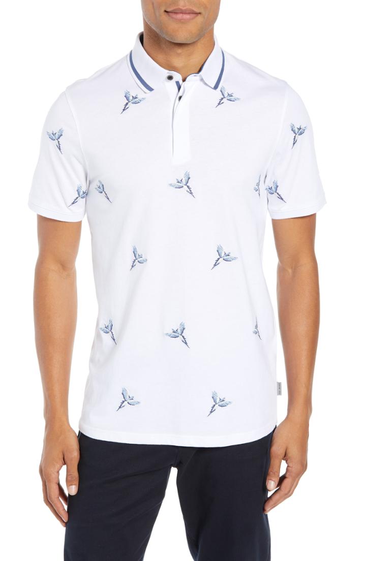 Men's Ted Baker London Slim Fit Hapnes Embroidered Bird Polo (m) - White