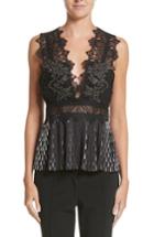 Women's Yigal Azrouel Studded Coral Embroidered Pleated Top - Black