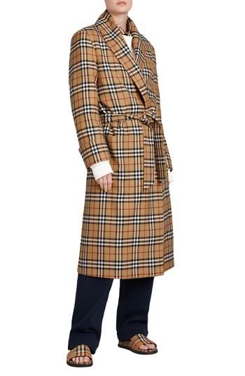Women's Burberry Tartan Wool Wrap Coat, Size - Beige
