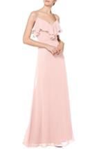Women's #levkoff Jeweled Strap Ruffle Neck Chiffon Gown - Pink