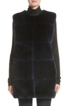 Women's St. John Collection Leather Trim Genuine Rex Rabbit Fur Vest