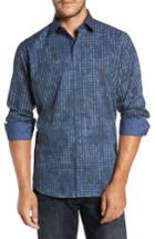 Men's Bugatchi Classic Fit Mottled Check Sport Shirt - Blue