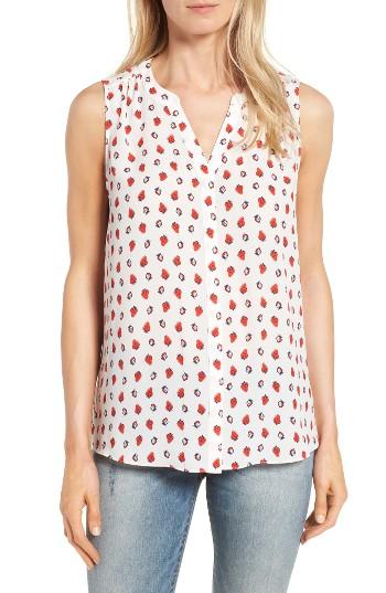 Women's Nydj Print Pleat Back Sleeveless Split Neck Blouse - White