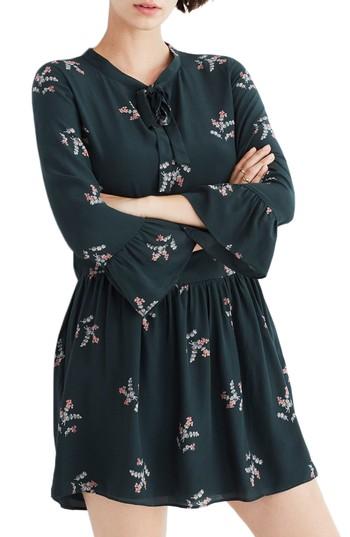 Women's Madewell Print Silk Tie Neck Dress - Green
