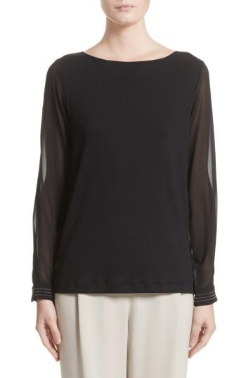 Women's Fabiana Filippi Beaded Chiffon & Jersey Blouse Us / 40 It - Black