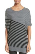Women's St. John Collection Stripe Wool Asymmetrical Sweater, Size - Grey