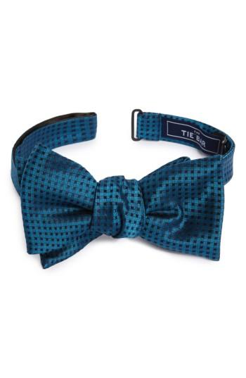 Men's The Tie Bar Check Mates Silk Bow Tie, Size - Blue