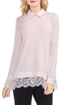 Women's Vince Camuto Lace Hem Collared Sweater, Size - Pink