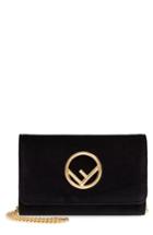 Women's Fendi Liberty Logo Velvet Wallet On A Chain - Black