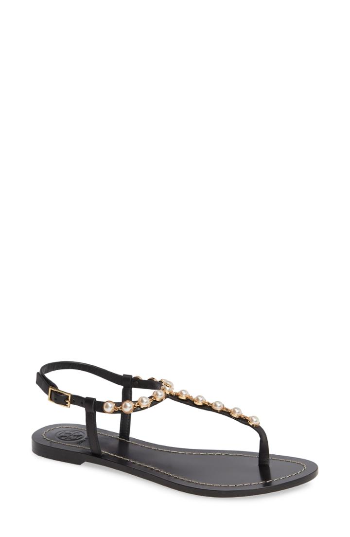 Women's Tory Burch Emmy Embellished T-strap Sandal M - Black